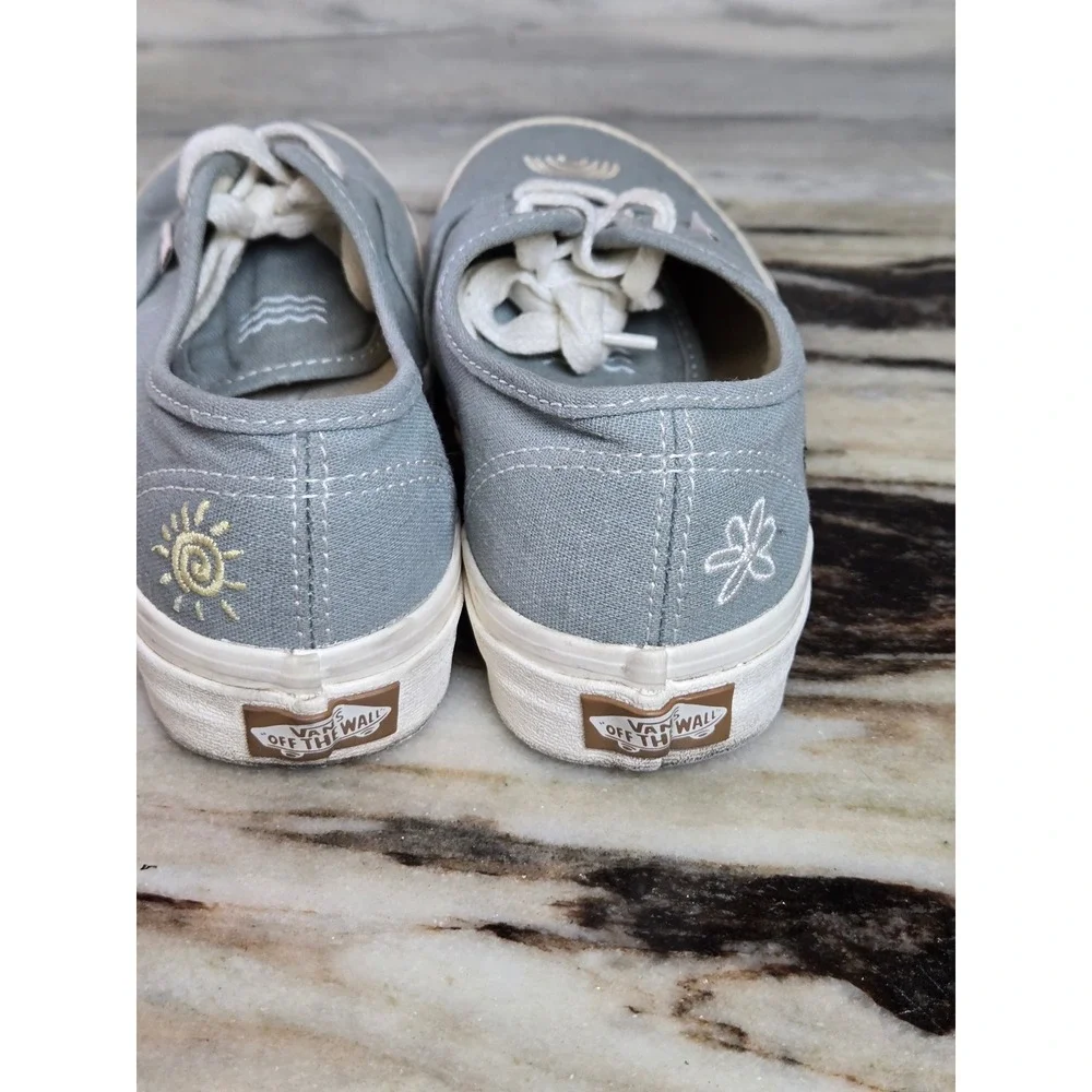 Vans Authentic‎ Eco Theory Blue Grey Embroidered Peace Leaf Mens 4.5 Womens 6.0